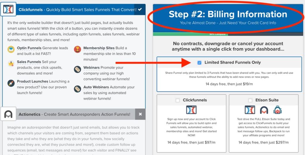 ClickFunnels à 19$ par mois en utilisant un Share Funnels